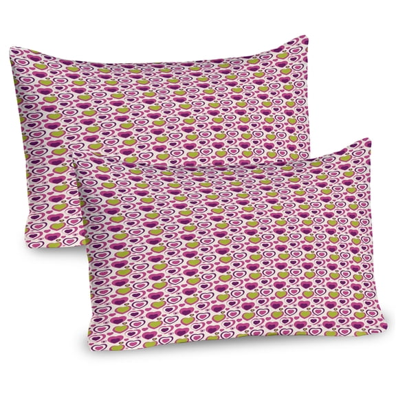 Ambesonne Hearts Pillow Sham 2 Pack, Pastel Colors Love Shapes, 30"x20", Dark Magenta Purple