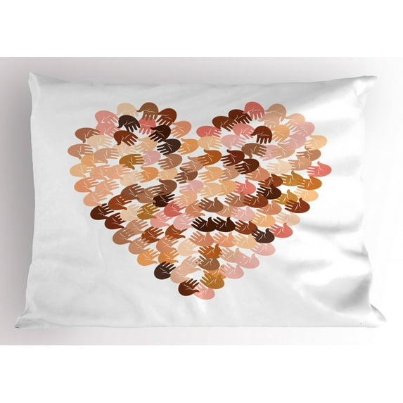 Ambesonne Hearts Pillow Sham, Hand Prints for Unity, 36" X 20", Multicolor