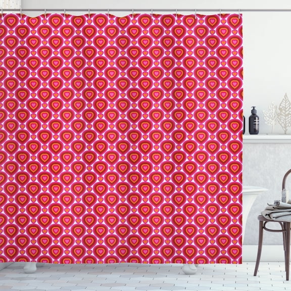 Ambesonne Hearts Shower Curtain, Colorful Valentines Day Tile, 69"Wx70"L, Pink Red Orange