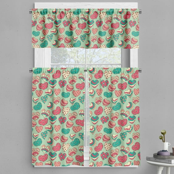 Ambesonne Hearts Valance & Curtain, Colorful Love Cheers, 55"x24", Multicolor
