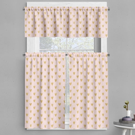 Ambesonne Hearts Valance & Curtain, Dainty Love Theme Abstract, 55"x36", Eggshell Coffee