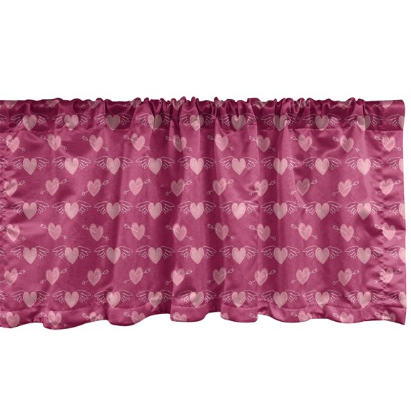 Ambesonne Hearts Window Valance, Doodle Pink Love, 54" X 18", Magenta and Pale Pink