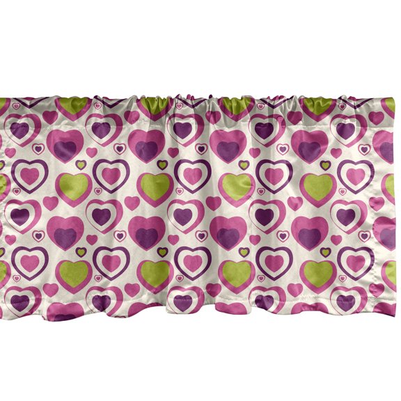 Ambesonne Hearts Window Valance, Pastel Colors Love Shapes, 54" X 18", Dark Magenta Purple