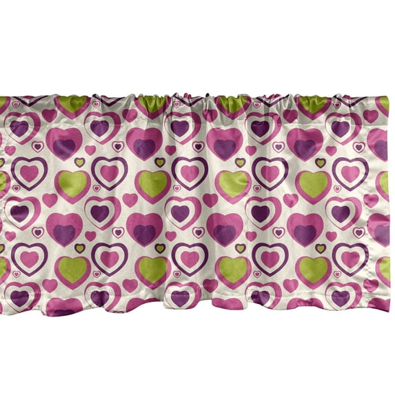 Ambesonne Hearts Window Valance, Pastel Colors Love Shapes, 54" X 18", Dark Magenta Purple