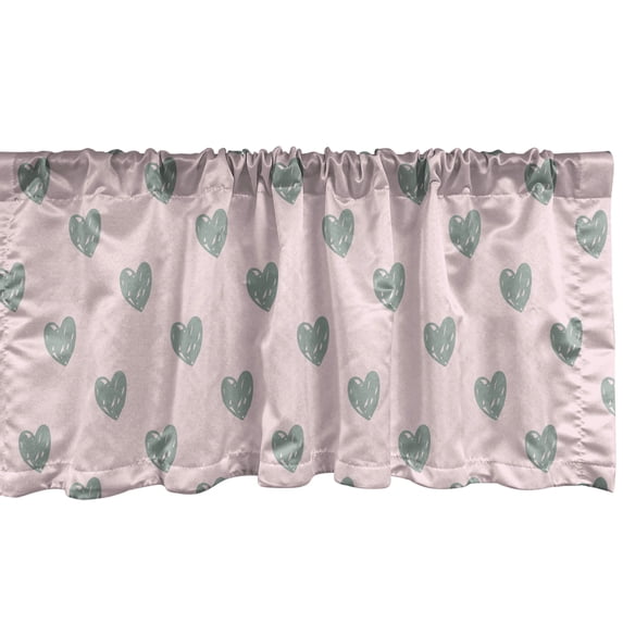 Ambesonne Hearts Window Valance, Sketched Shapes Romantic Full of Love Simple but Effective Valentines Theme, Curtain Valance for Kitchen Bedroom Decor with Rod Pocket, 54" X 18", Dark Sea Green Rose