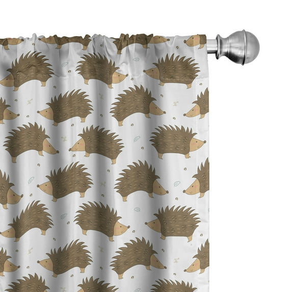 Ambesonne Hedgehog Curtains, Cartoon Porcupines, Pair of 28"x95", Caramel Pale Brown White