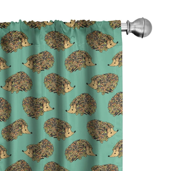 Ambesonne Hedgehog Curtains, Cartoon Style Fun, Pair of 28"x95", Sea Green Multicolor