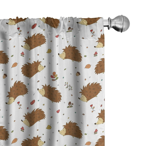Ambesonne Hedgehog Curtains, Playful Forest Animals, Pair of 28"x84", Multicolor