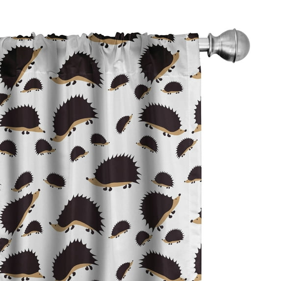Ambesonne Hedgehog Curtains, Porcupine Characters, Pair of 28"x84", Seal Brown Pale Brown