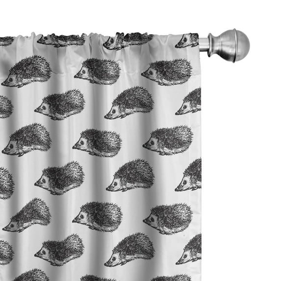 Ambesonne Hedgehog Curtains, Sketchy Animal Pattern, Pair of 28"x95", Black White