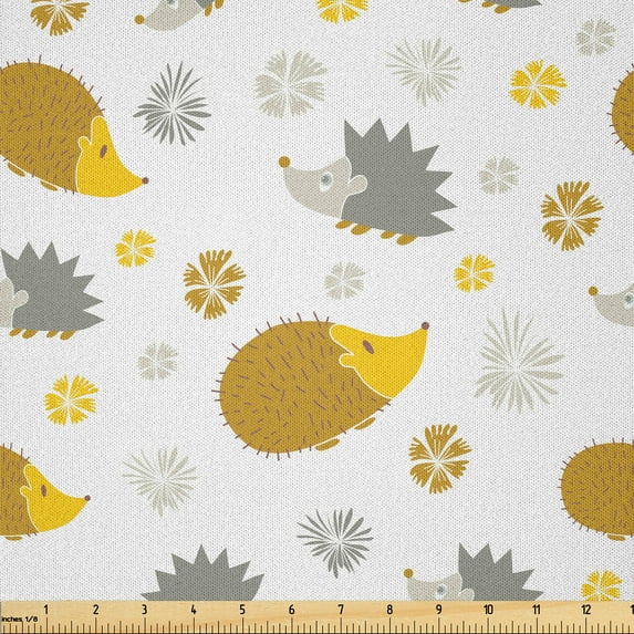 Ambesonne Hedgehog Fabric by the Yard Microfiber, Autumn in the Woods, 10 Yards, Earth Yellow and Grey
