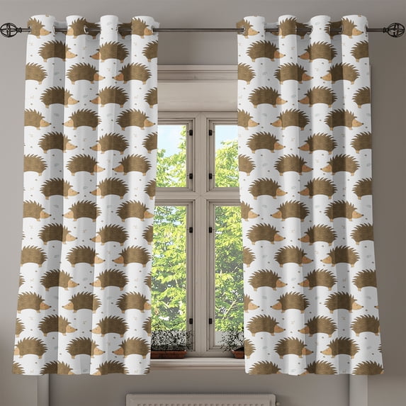 Ambesonne Hedgehog Grommet Curtain, Cartoon Porcupines, 50" x 54", Caramel Pale Brown White