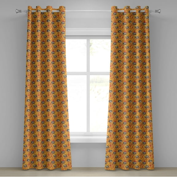 Ambesonne Hedgehog Grommet Curtain, Happy Autumn Forest, 50" x 84", Orange Coral Taupe