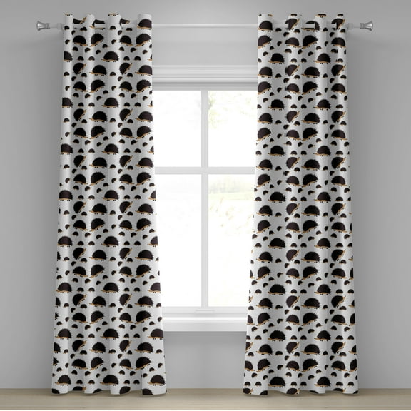 Ambesonne Hedgehog Grommet Curtain, Porcupine Characters, 50" x 108", Seal Brown Pale Brown