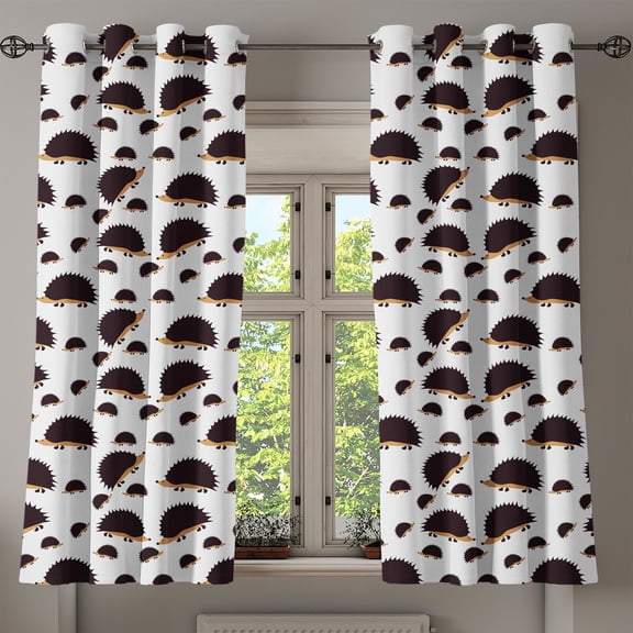 Ambesonne Hedgehog Grommet Curtain, Porcupine Characters, 50" x 54", Seal Brown Pale Brown