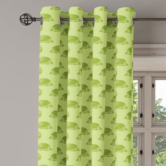 Ambesonne Hedgehog Grommet Curtain Single Panel, Spiny Mammals Green, 50"x60", Pistachio and Lime Green