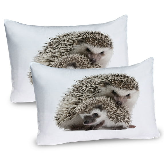 Ambesonne Hedgehog Pillow Sham 2 Pack, Mother Love, 36"x20", Brown Ivory