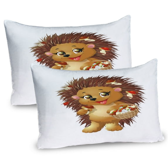 Ambesonne Hedgehog Pillow Sham 2 Pack, Mushroom Eating Food, 30"x20", Pale Caramel Brown