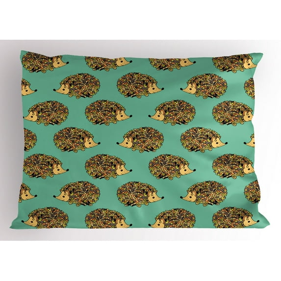 Ambesonne Hedgehog Pillow Sham, Cartoon Style Fun, 26" X 20", Sea Green Multicolor