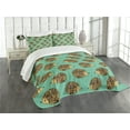 thumbnail image 1 of Ambesonne Hedgehog Quilted Bedspread Set 3 Pcs, Cartoon Style Fun, King Size, Sea Green Multicolor, 1 of 5