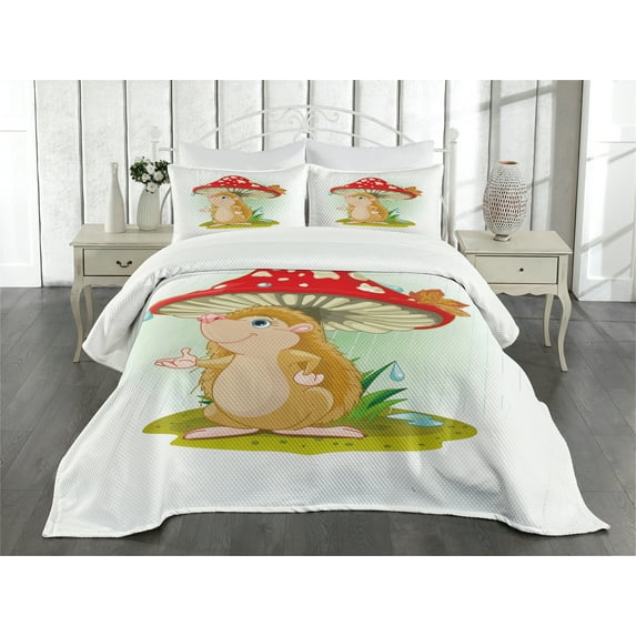Ambesonne Hedgehog Quilted Bedspread Set 3 Pcs, Vivid Colored Cartoon, King Size, Multicolor