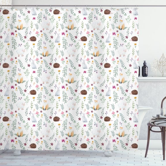 Ambesonne Hedgehog Shower Curtain, Art Deco Pattern Herbs, 69"Wx75"L, Multicolor