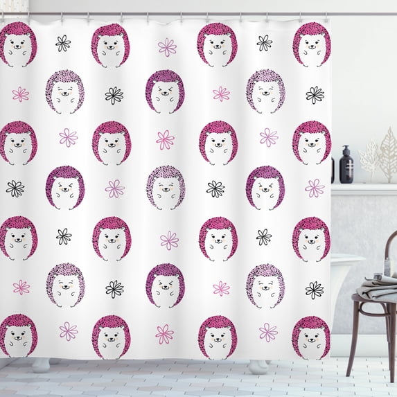 Ambesonne Hedgehog Shower Curtain, Colorful Spiky Animal, 69"Wx84"L, Pink Lilac Black