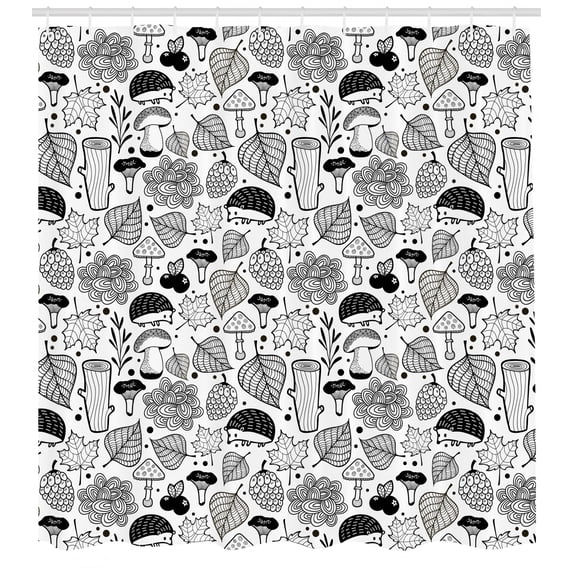 Ambesonne Hedgehog Shower Curtain, Ecological Woodland, 69"Wx84"L, Black White