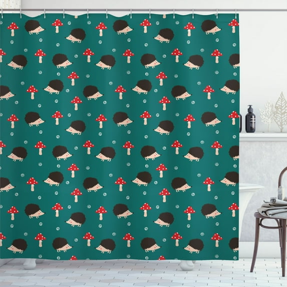 Ambesonne Hedgehog Shower Curtain, Forest Life Mushrooms, 69"Wx84"L, Multicolor