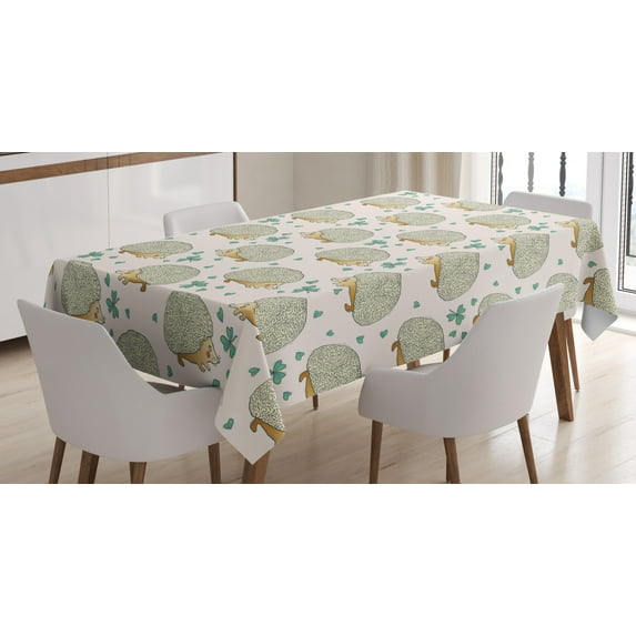 Ambesonne Hedgehog Tablecloth Rectangular Table Cover, Clover and Porcupines, 60"x90", Multicolor