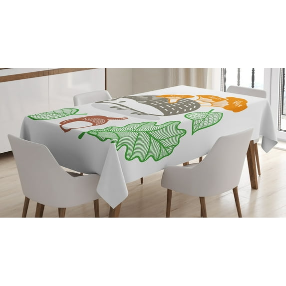 Ambesonne Hedgehog Tablecloth Rectangular Table Cover, Colorful Animal Food, 52"x70", Multicolor