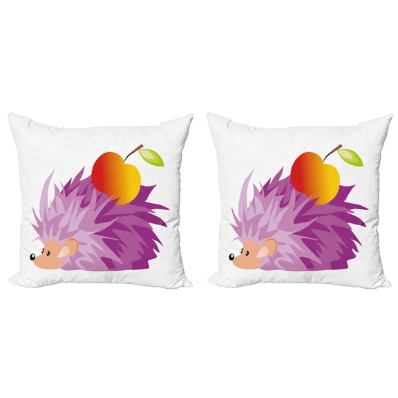 Ambesonne Hedgehog Throw Pillow Cover 2 Pack, Abstract Animal Apple, 24", Violet Orange Green