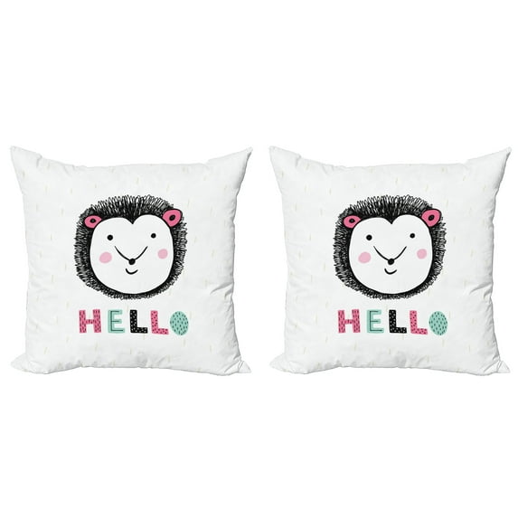 Ambesonne Hedgehog Throw Pillow Cover 2 Pack, Sketched Animal, 18", Pale Blue Black Pink