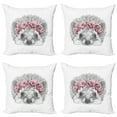 thumbnail image 1 of Ambesonne Hedgehog Throw Pillow Cover 4 Pack, Hand Drawn Romantic Wreath, 24", Pale Grey and Rose, 1 of 2