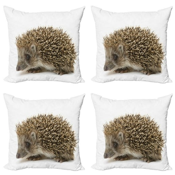 Ambesonne Hedgehog Throw Pillow Cover 4 Pack, Small Mammal, 24", Cocoa Brown