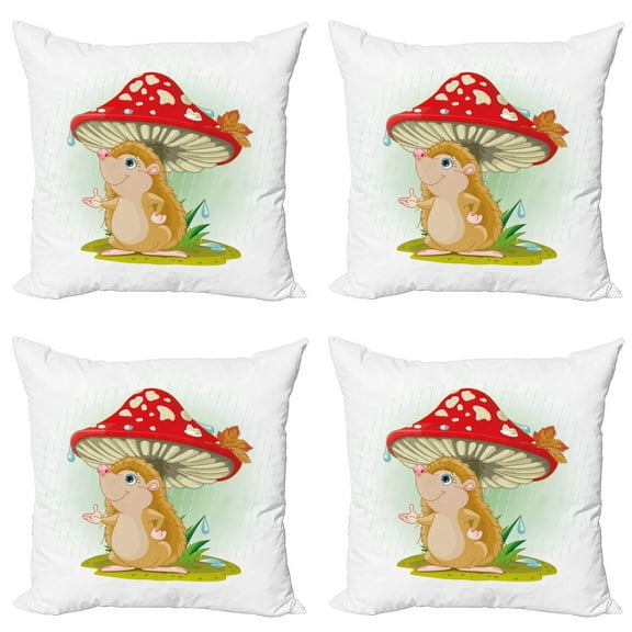 Ambesonne Hedgehog Throw Pillow Cover 4 Pack, Vivid Colored Cartoon, 20", Multicolor