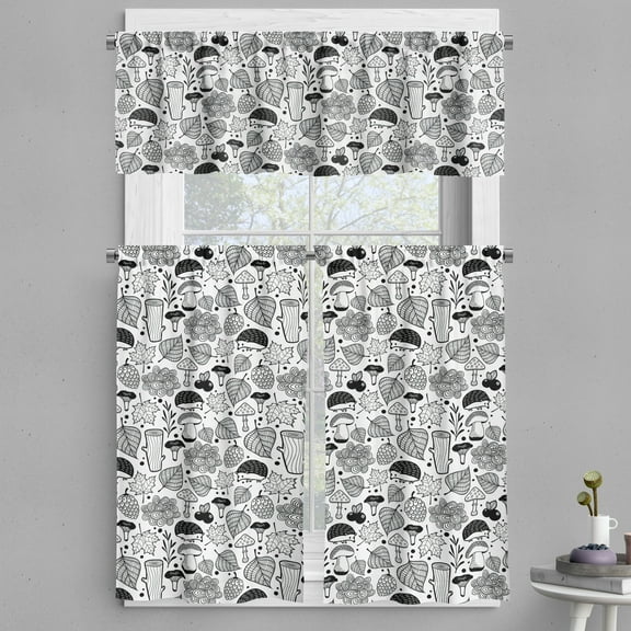 Ambesonne Hedgehog Valance & Curtain, Ecological Woodland, 55"x36", Black White