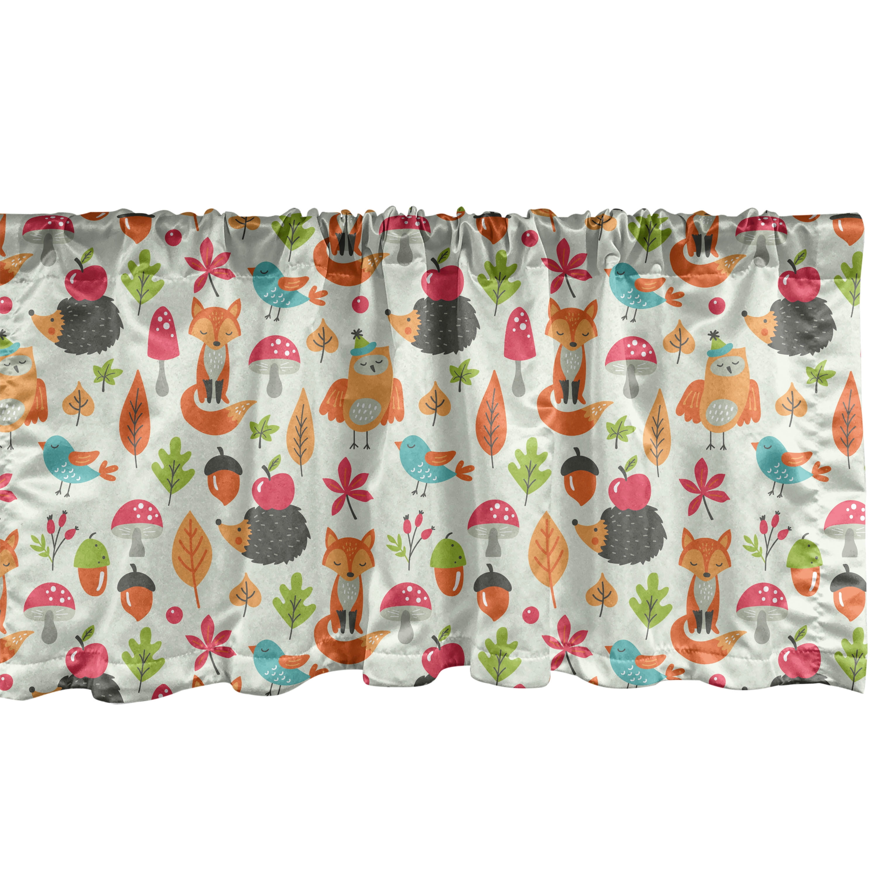 Multicolor Cartoon Hedgehogs and Birds Satin Valance Set
