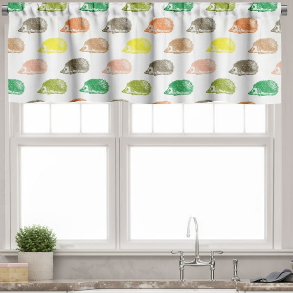 Ambesonne Hedgehog Valance Pack of 2, Pencil Drawn Spiky Animal, 54"X18", White and Multicolor