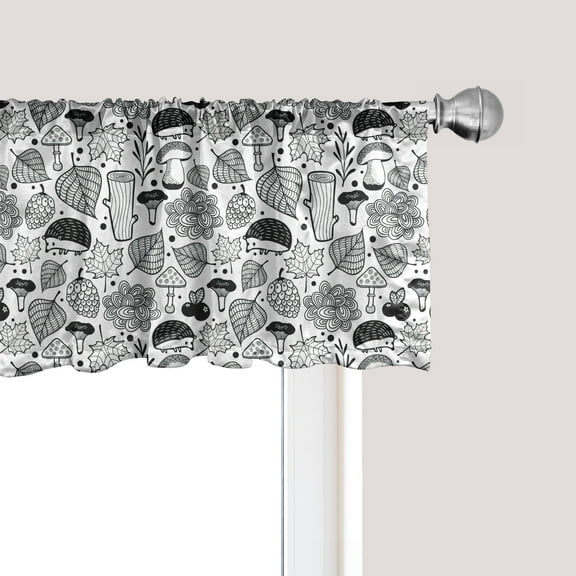 Ambesonne Hedgehog Window Valance, Ecological Woodland, 54" X 18", Black White