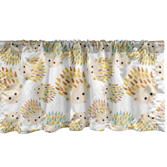 Ambesonne Hedgehog Window Valance, Prickly Colorful Creatures, 42" x 12", Champagne and Multicolor