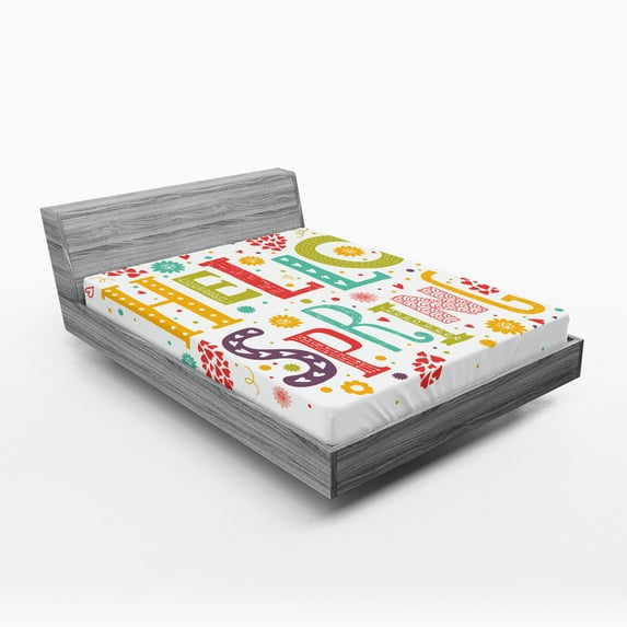 Ambesonne Hello Fitted Sheet 2 Pcs Set, Colorful Spring Elements, Full, Multicolor