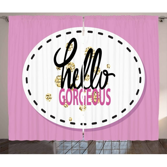 Ambesonne Hello Gorgeous Curtains 2 Panel Set, Patch Image, 108" x 90", Multicolor