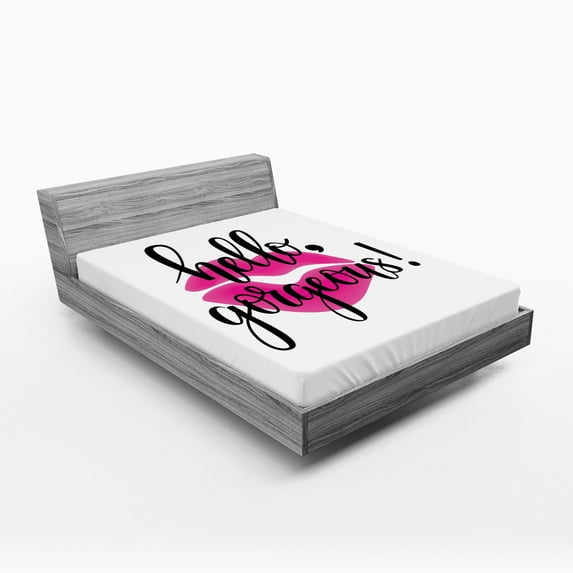 Ambesonne Hello Gorgeous Fitted Sheet, Pink Lipstick, Queen Size, Black White and Pink