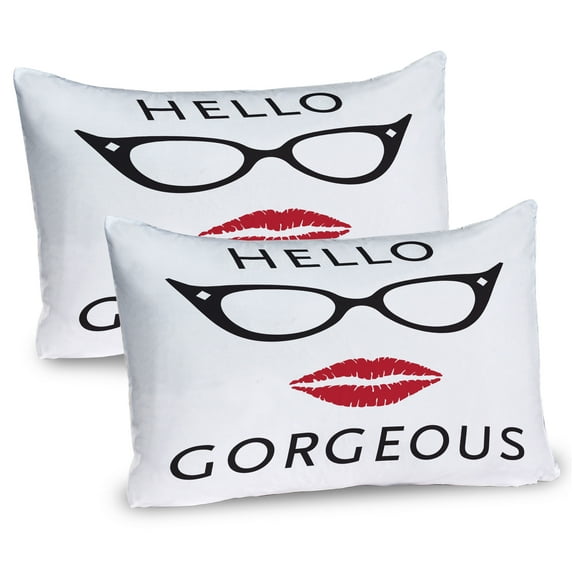 Ambesonne Hello Gorgeous Pillow Sham 2 Pack, Red Lipstick, 26"x20", Black White and Ruby