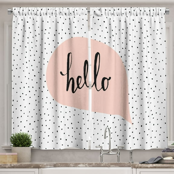 Ambesonne Hello Kitchen Curtains, Pale Pink Speech Bubble, 55"x39", Blush Black White