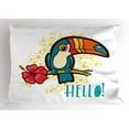 thumbnail image 1 of Ambesonne Hello Pillow Sham, Toucan Bird with Hibiscus, 26" X 20", Multicolor, 1 of 2
