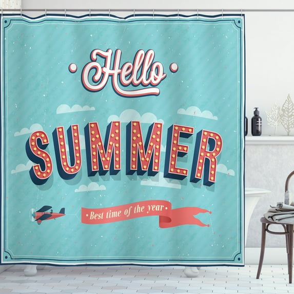 Ambesonne Hello Shower Curtain, Vintage Summer Aircraft, 69"Wx84"L, Multicolor