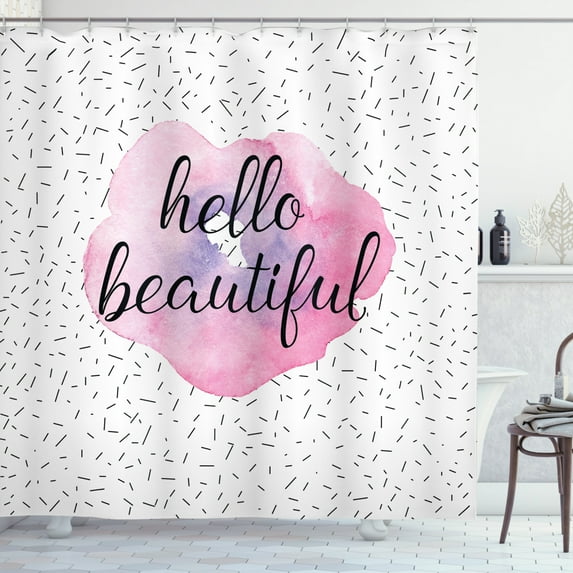 Ambesonne Hello Shower Curtain, Watercolor Style Flower, 69"Wx75"L, Pale Pink Lavender Black