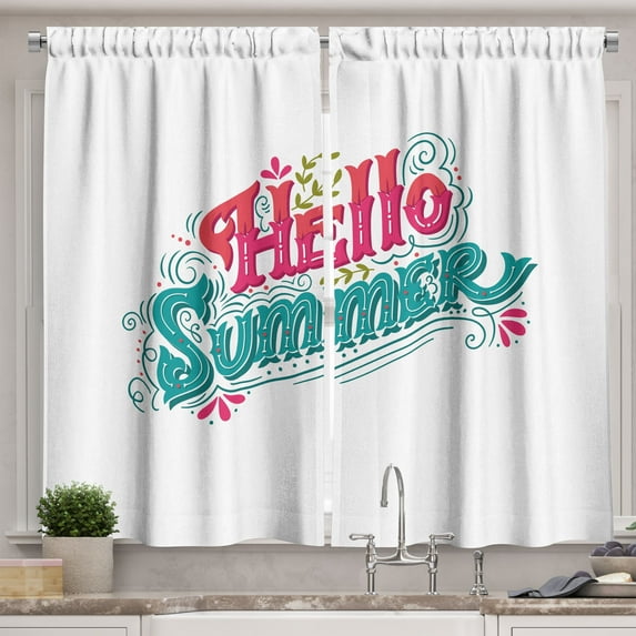 Ambesonne Hello Summer Kitchen Curtains, Floral Ornate Details, 55"x39", Sea Green Magenta